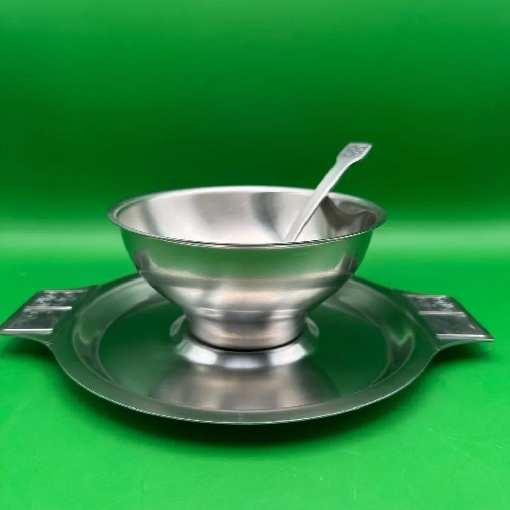 Vintage Mid Century Stainless Steel Sauce Gravy Bowl & Ladle Set Japan